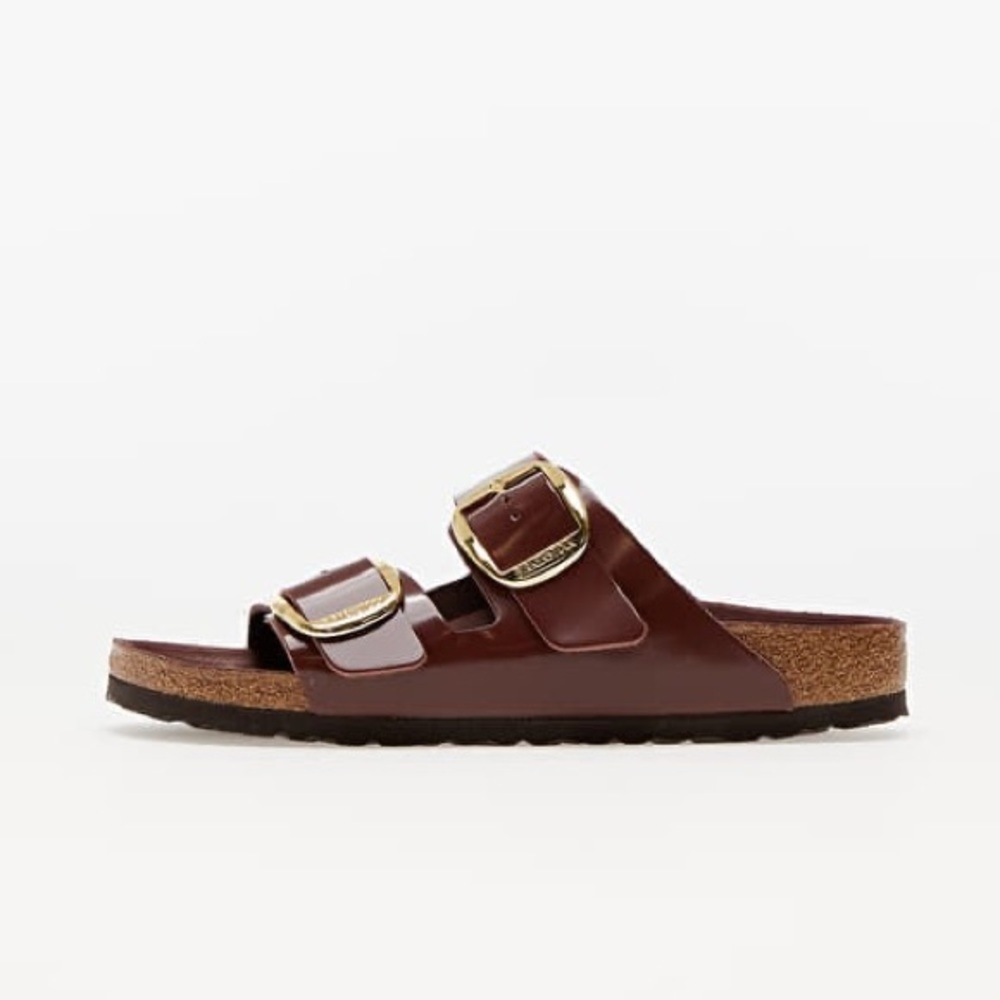 Birkenstock Arizona Bit Buckle Natural Leather Patent High Shine Chocolate Sz 39